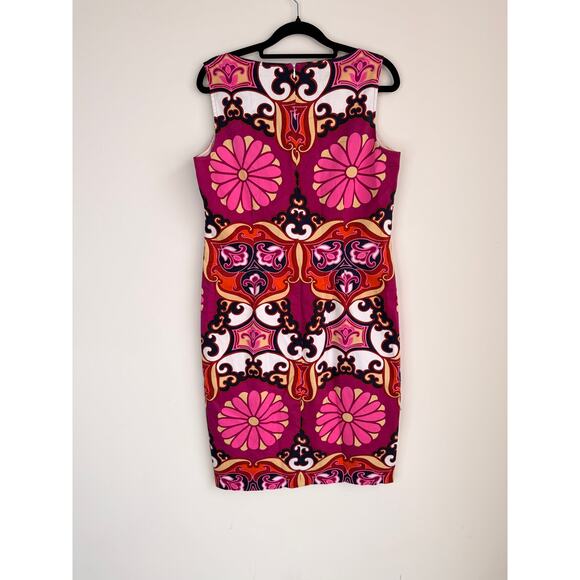 David Meister Pink Multicolor Medallion Print Sleeveless Sheath Dress Size 6 - Picture 7 of 10